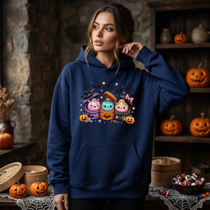Kawaii Halloween Dumplings Glitter Spooky T-shirt Sweatshirt Hoodie - Cute Spooky Season Gift - mockup 3