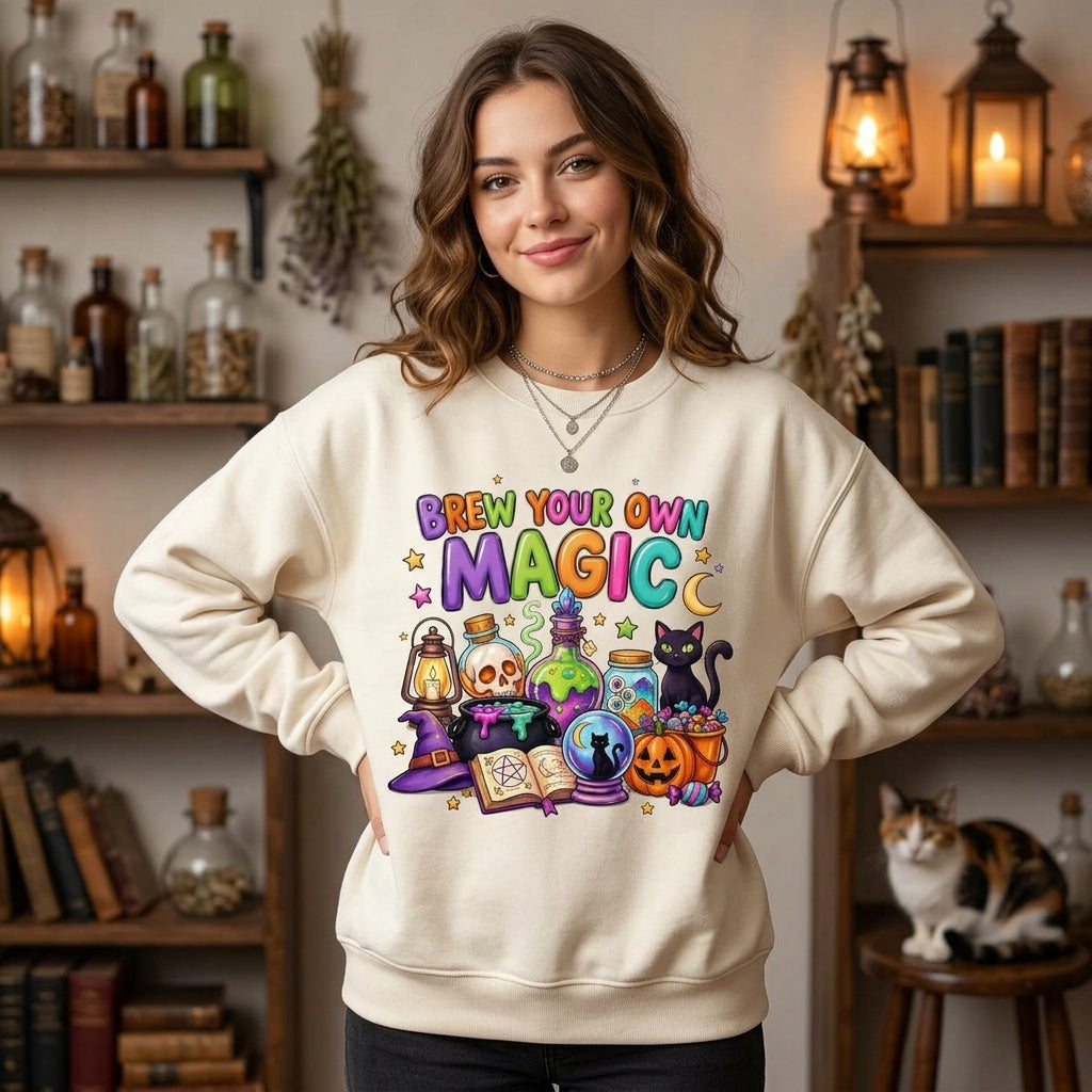 Brew Your Own Magic Halloween T-shirt Sweatshirt Hoodie – Whimsical Witchy Gift - mockup 1