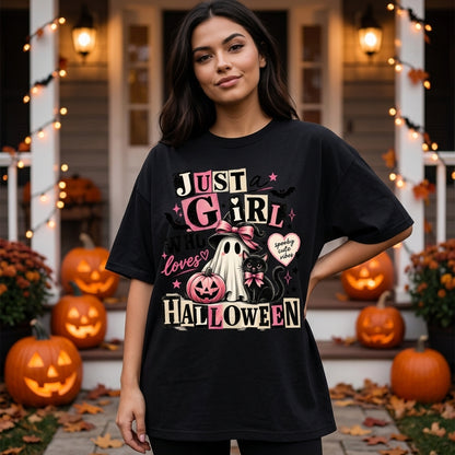 6 Halloween Just a Girl Who Loves Halloween T-shirt Sweatshirt Hoodie - mockup 2