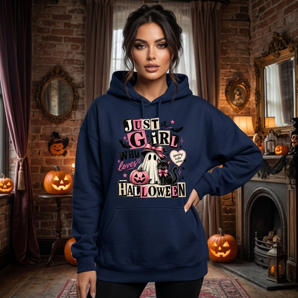 6 Halloween Just a Girl Who Loves Halloween T-shirt Sweatshirt Hoodie - mockup 3
