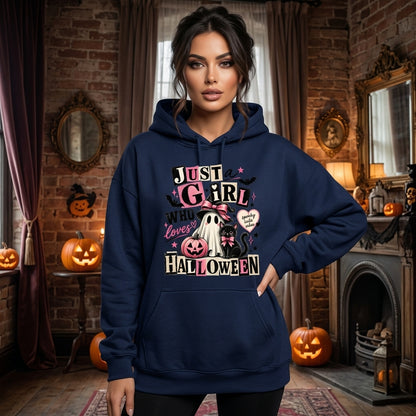 6 Halloween Just a Girl Who Loves Halloween T-shirt Sweatshirt Hoodie - mockup 3