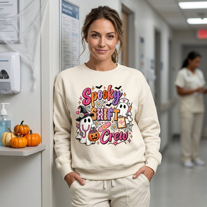 Spooky Shift Crew Ghost Nurse T-shirt Sweatshirt Hoodie - 7 Halloween Medical Gift - mockup 1