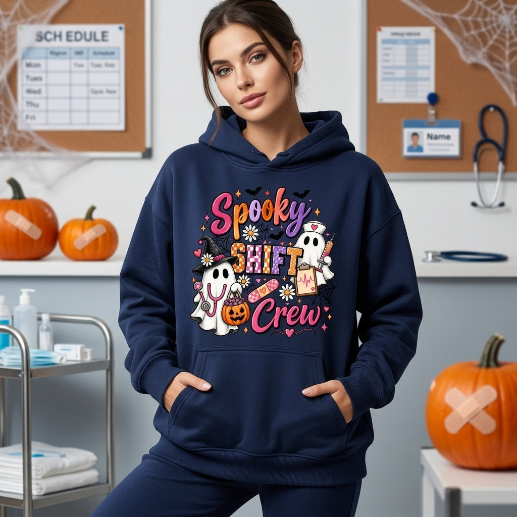 Spooky Shift Crew Ghost Nurse T-shirt Sweatshirt Hoodie - 7 Halloween Medical Gift - mockup 3