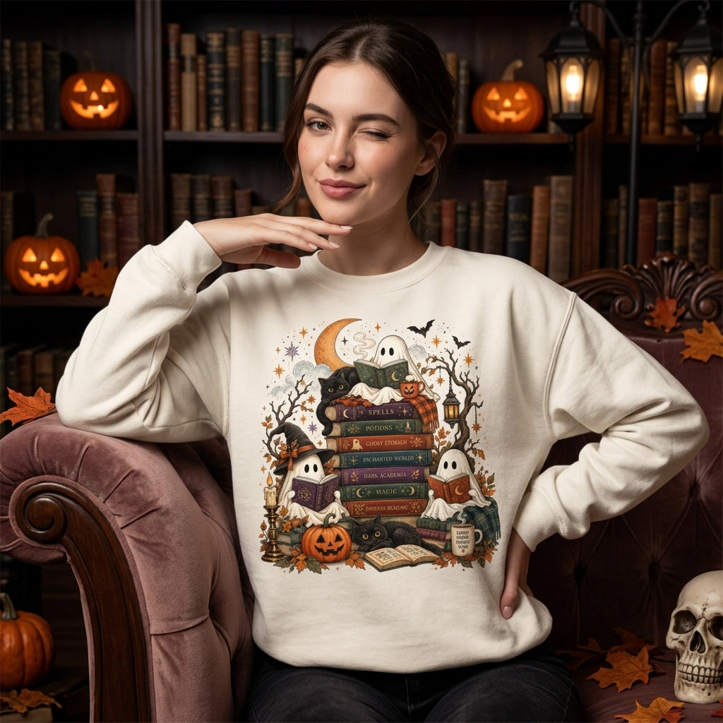 Spooky Ghost Reader Halloween Bookish T-shirt Sweatshirt Hoodie – Fantasy Romance Gift - mockup 1