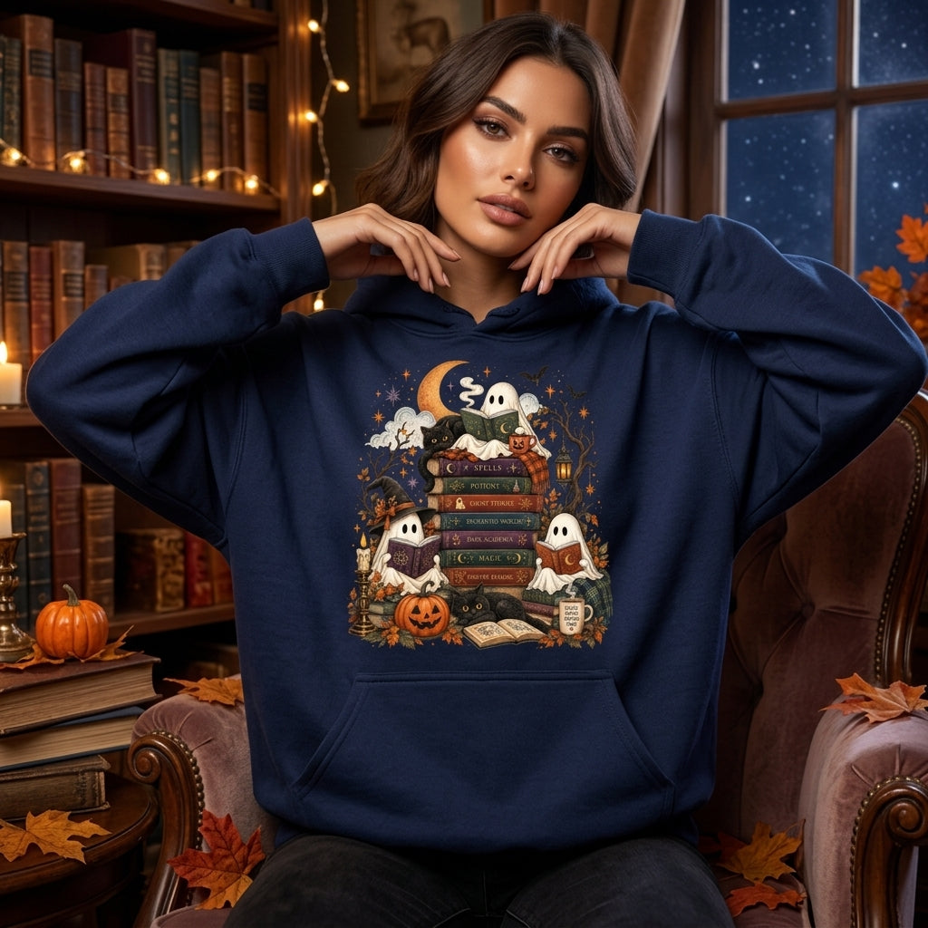 Spooky Ghost Reader Halloween Bookish T-shirt Sweatshirt Hoodie – Fantasy Romance Gift - mockup 3