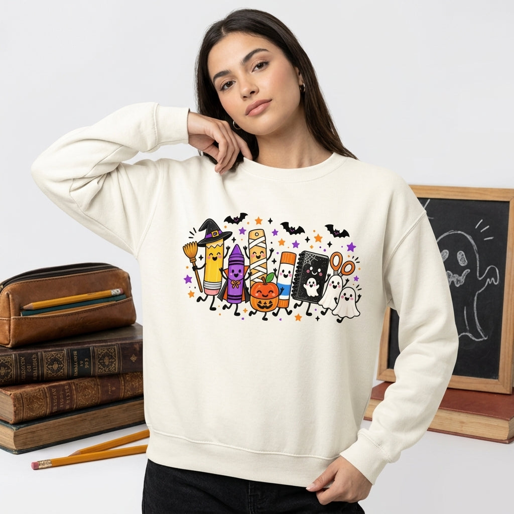 11 Halloween School Supplies T-shirt Sweatshirt Hoodie – Cute Teacher Gift - mockup 1