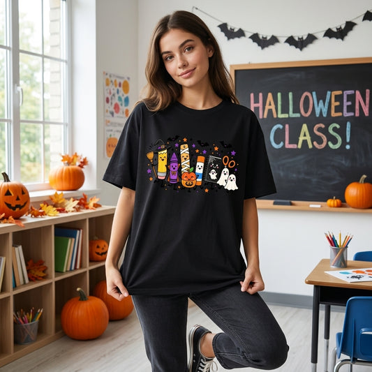 11 Halloween School Supplies T-shirt Sweatshirt Hoodie – Cute Teacher Gift - mockup 2