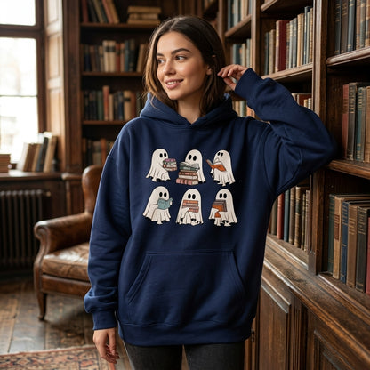 Ghost Reader Tee Literature T-shirt Sweatshirt Hoodie - Cute Halloween Book Lover Gift - mockup 3
