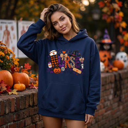 Halloween Nurse Spooky Nursing Leopard Bow T-shirt Sweatshirt Hoodie – Fall Gift for Nurses - mockup 3