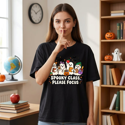 Spooky Class Please Focus Teacher Ghost T-shirt Sweatshirt Hoodie - Cute Halloween School Outfit - mockup 2