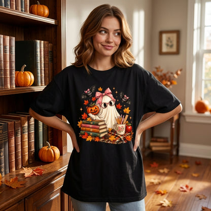 Retro Teacher Ghost Halloween T-shirt Sweatshirt Hoodie – Spooky Educator Fall School Apparel - mockup 2