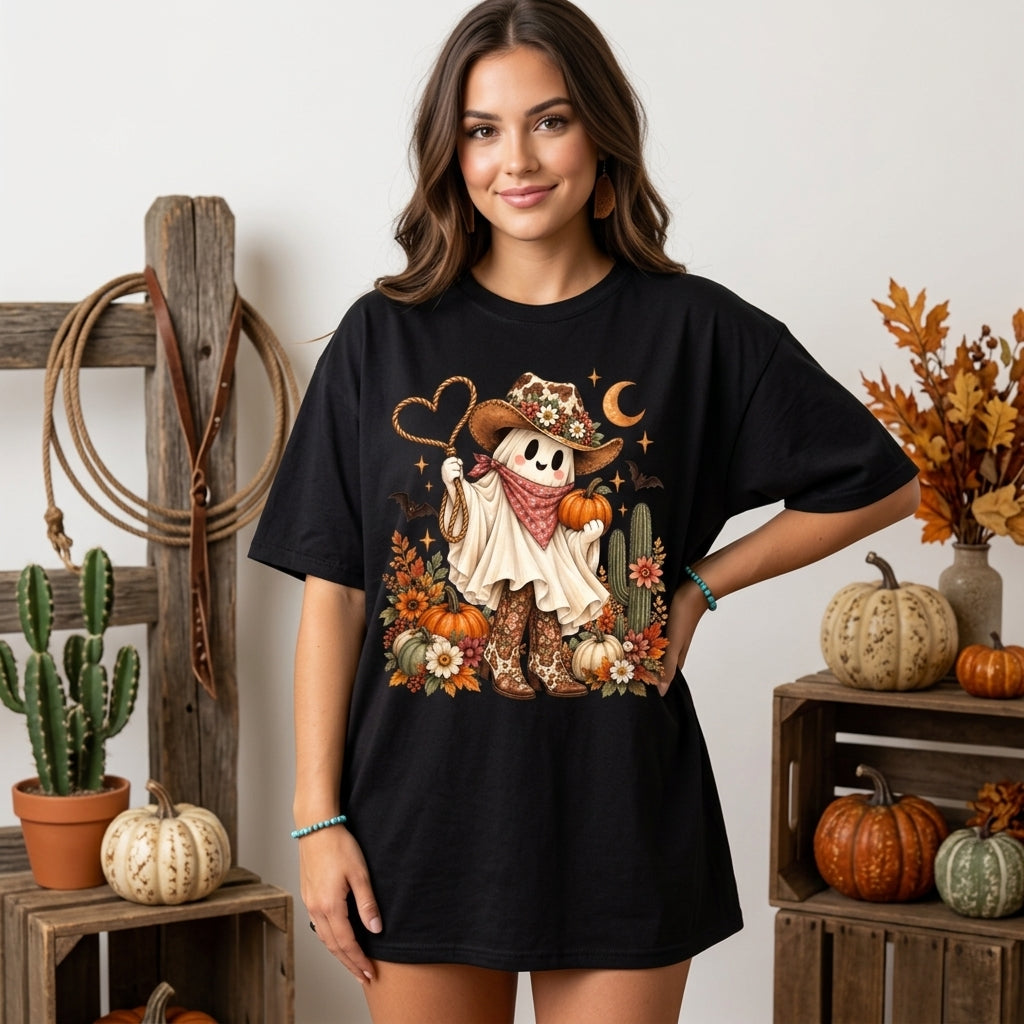 Cute Coastal Cowgirl Halloween Ghost T-shirt Sweatshirt Hoodie – Western Fall Style - mockup 2