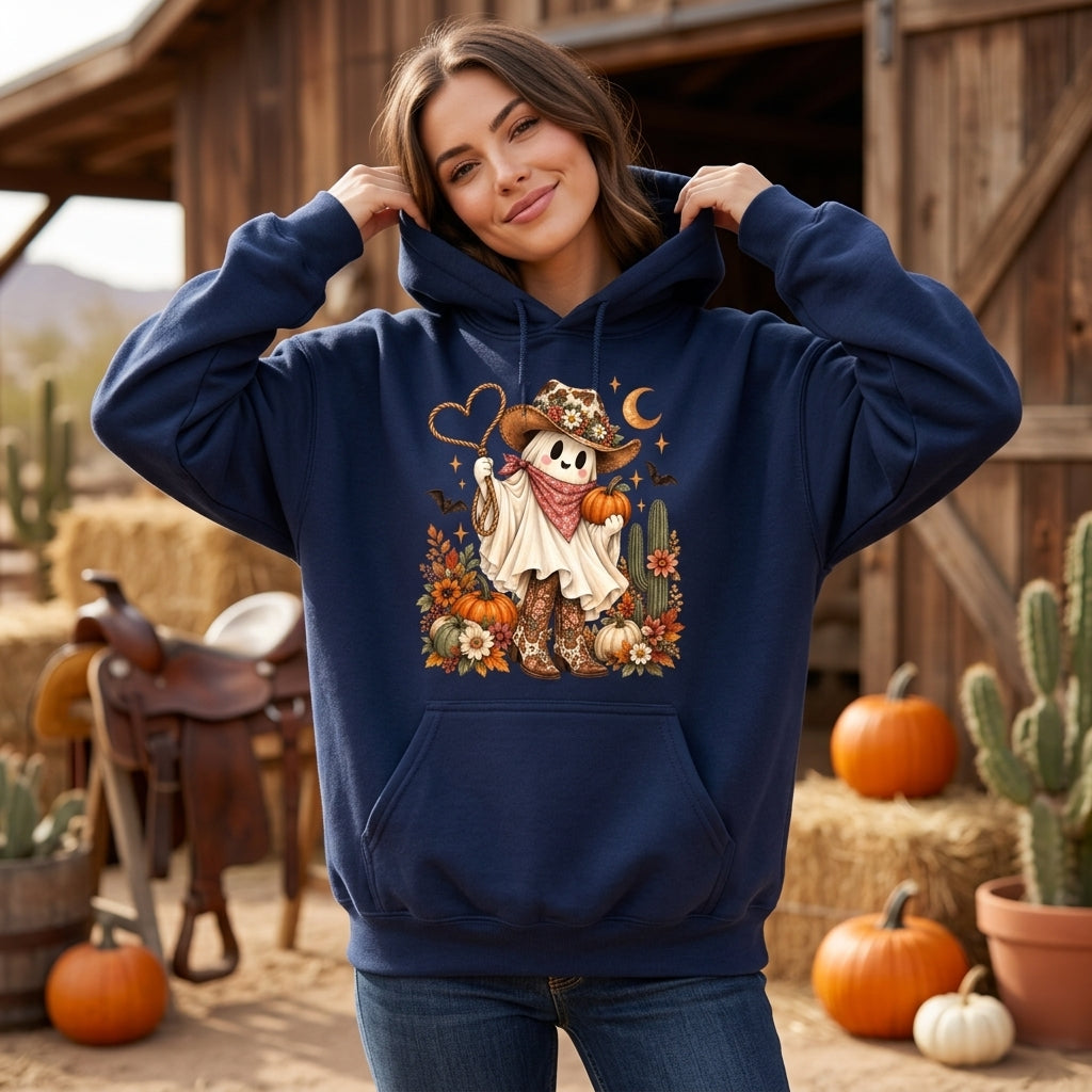 Cute Coastal Cowgirl Halloween Ghost T-shirt Sweatshirt Hoodie – Western Fall Style - mockup 3