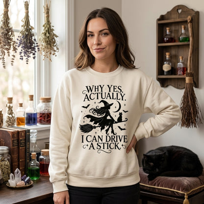 Why Yes Actually I Can Drive A Stick Witch T-shirt Sweatshirt Hoodie - Funny Halloween Shirt - mockup 1