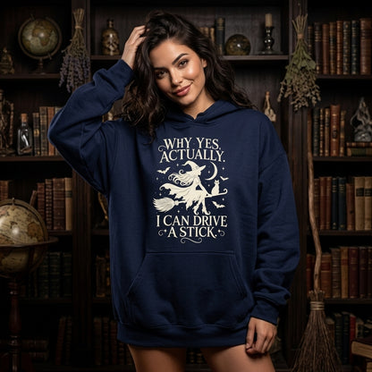 Why Yes Actually I Can Drive A Stick Witch T-shirt Sweatshirt Hoodie - Funny Halloween Shirt - mockup 3