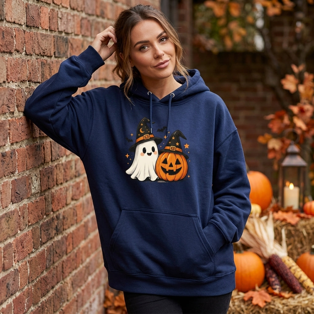 Spooky Ghost Pumpkin Halloween T-shirt Sweatshirt Hoodie – Cute Witch Hat Spooky Season Tee - mockup 3