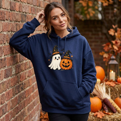 Spooky Ghost Pumpkin Halloween T-shirt Sweatshirt Hoodie – Cute Witch Hat Spooky Season Tee - mockup 3