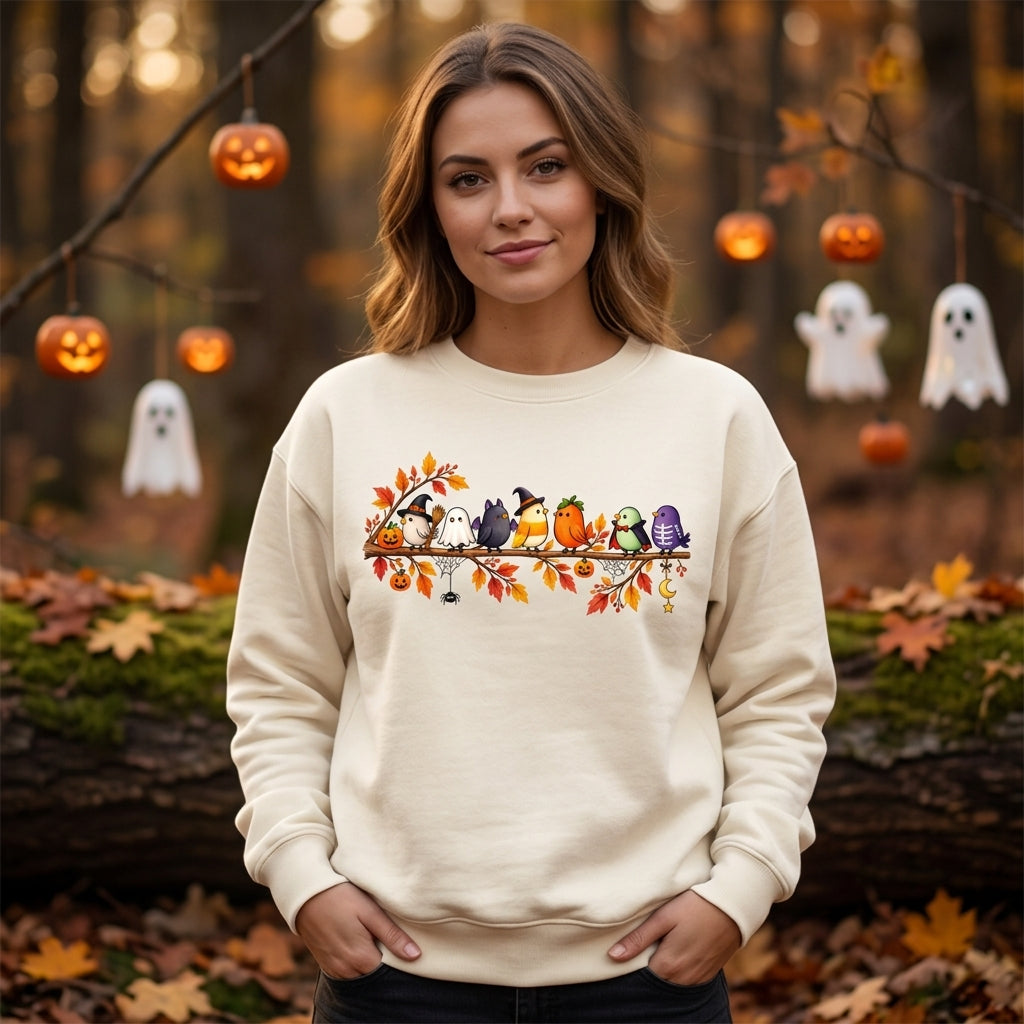 7 Halloween Bird Shirt - Cute Spooky Birds T-shirt Sweatshirt Hoodie for Fall - mockup 1