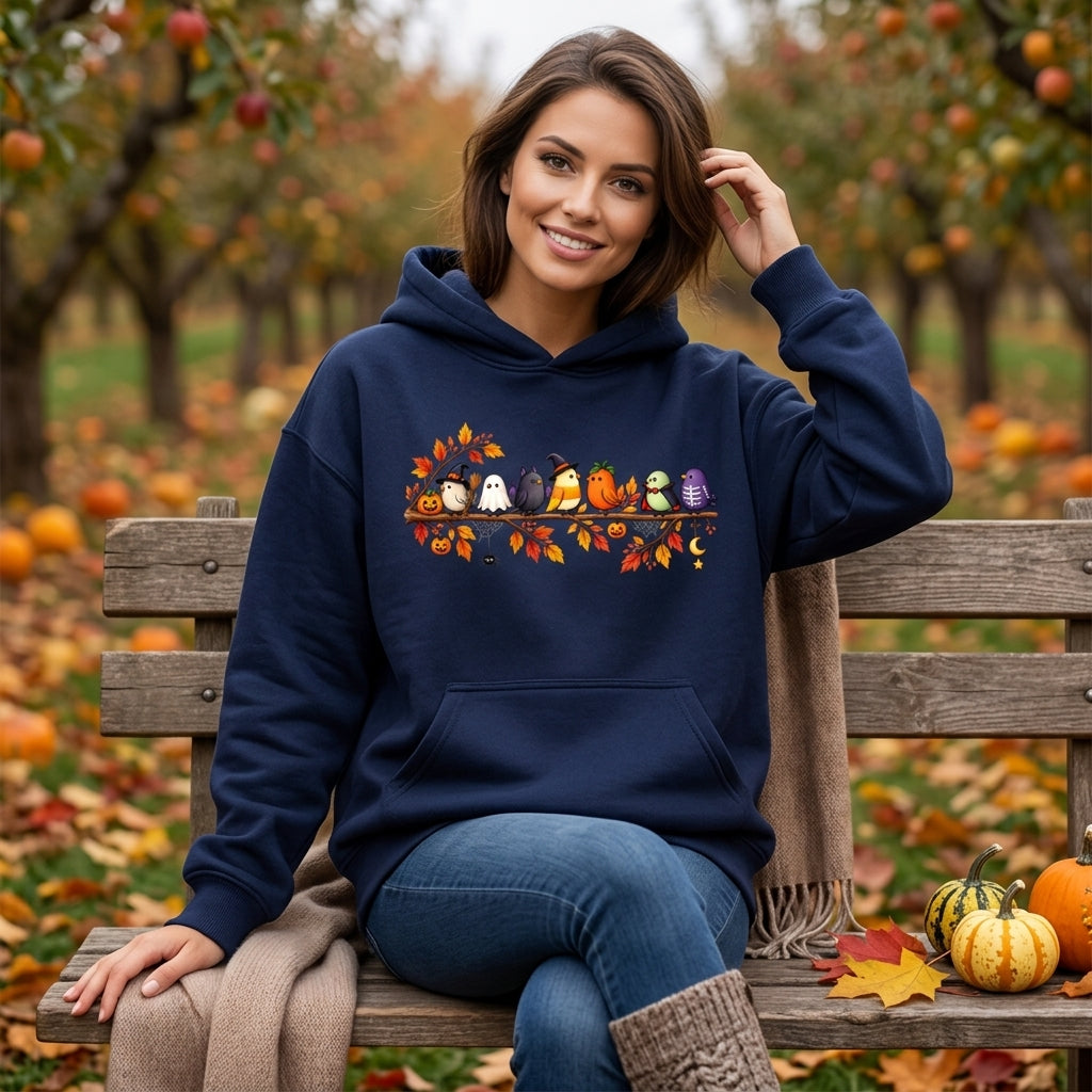7 Halloween Bird Shirt - Cute Spooky Birds T-shirt Sweatshirt Hoodie for Fall - mockup 3
