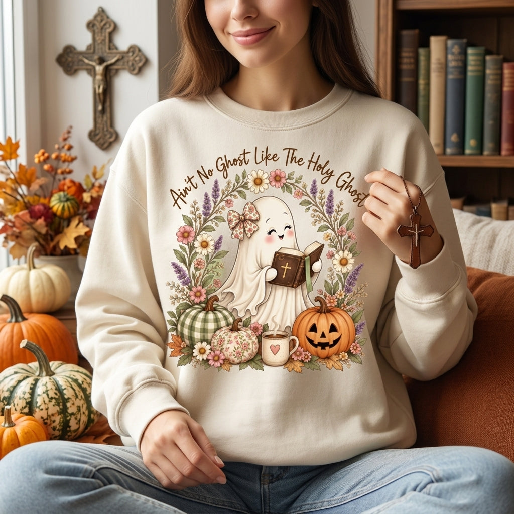 Ain't No Ghost Like The Holy Ghost Christian Halloween Sweatshirt Hoodie T-Shirt - mockup 1