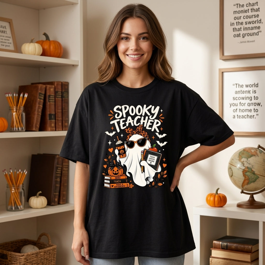 Spooky Teacher Coquette Ghost Leopard Bow Sweatshirt – Boo-Jee Halloween Gift for Educators - mockup 2
