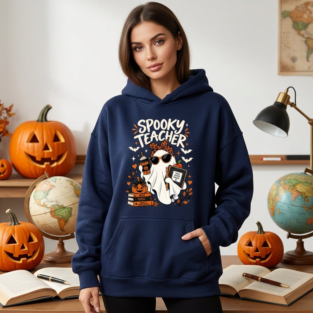 Spooky Teacher Coquette Ghost Leopard Bow Sweatshirt – Boo-Jee Halloween Gift for Educators - mockup 3