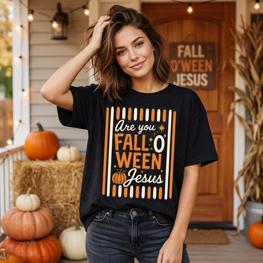 Are You Fall O' Ween Jesus Striped T-shirt Sweatshirt Hoodie - Christian Halloween Gift - mockup 1