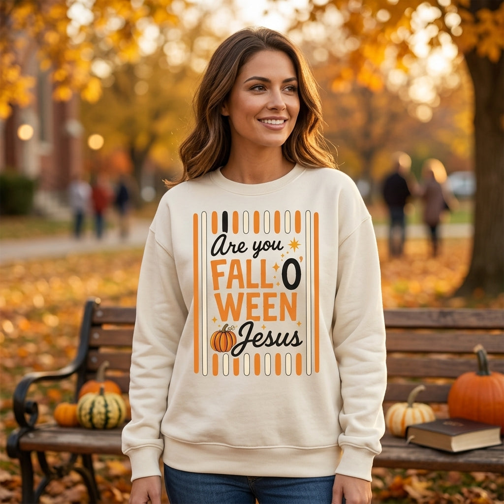 Are You Fall O' Ween Jesus Striped T-shirt Sweatshirt Hoodie - Christian Halloween Gift - mockup 2