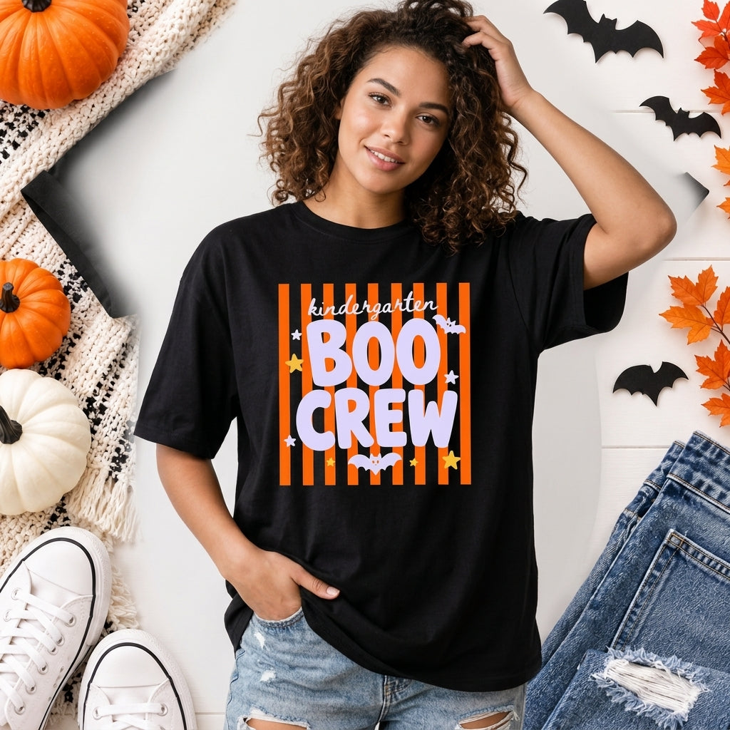 Boo Crew Kindergarten Teacher Halloween T-shirt Sweatshirt Hoodie - Spooky School Staff Team Shirt - mockup 1