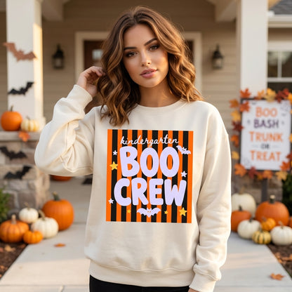 Boo Crew Kindergarten Teacher Halloween T-shirt Sweatshirt Hoodie - Spooky School Staff Team Shirt - mockup 2