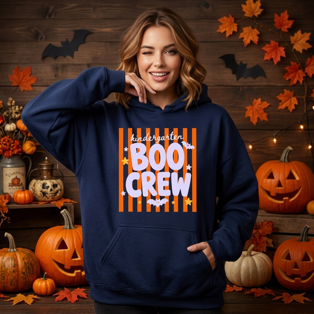 Boo Crew Kindergarten Teacher Halloween T-shirt Sweatshirt Hoodie - Spooky School Staff Team Shirt - mockup 3