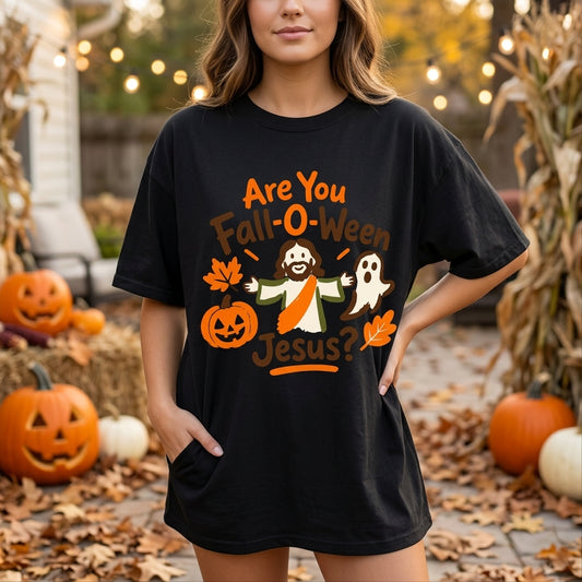 "Are You Fall-O-Ween Jesus?" Christian Halloween T-shirt Sweatshirt Hoodie – Faith Gift - mockup 1