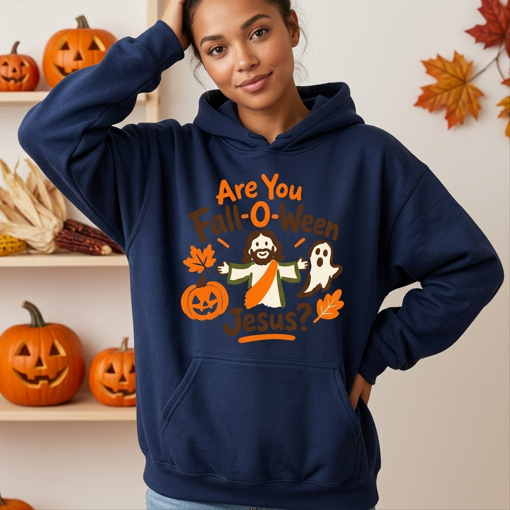 "Are You Fall-O-Ween Jesus?" Christian Halloween T-shirt Sweatshirt Hoodie – Faith Gift - mockup 3