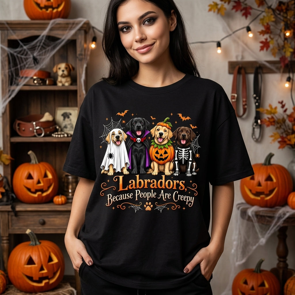 Funny Halloween Labradors Because People Are Creepy T-shirt Sweatshirt Hoodie – Dog Lover Gift - mockup 1