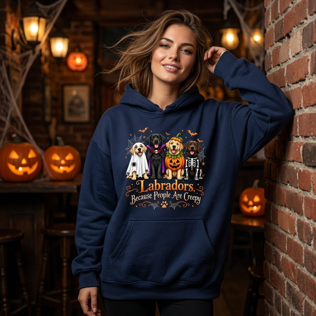 Funny Halloween Labradors Because People Are Creepy T-shirt Sweatshirt Hoodie – Dog Lover Gift - mockup 3