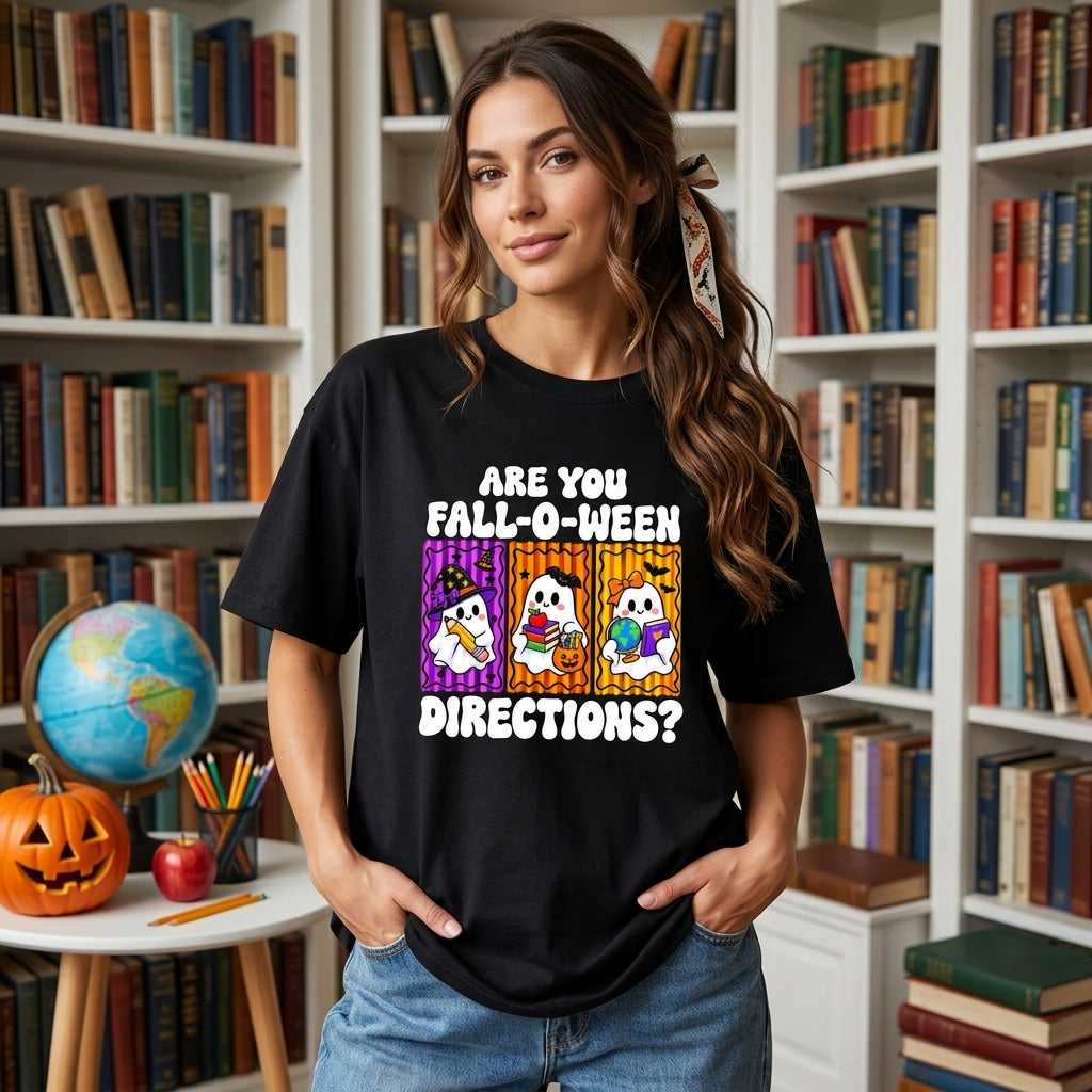 Are You Fall-O-Ween Directions Ghost T-shirt Sweatshirt Hoodie – Teacher Halloween Gift - mockup 1