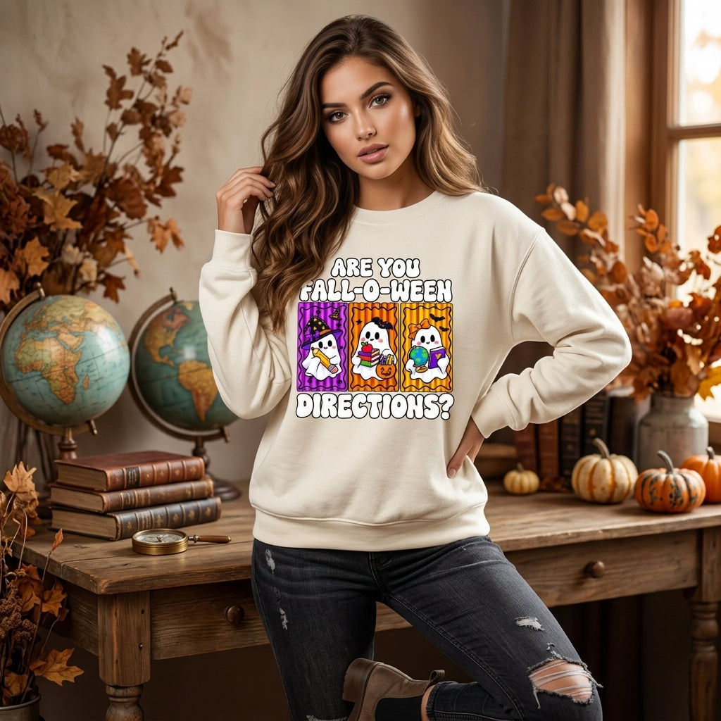 Are You Fall-O-Ween Directions Ghost T-shirt Sweatshirt Hoodie – Teacher Halloween Gift - mockup 2