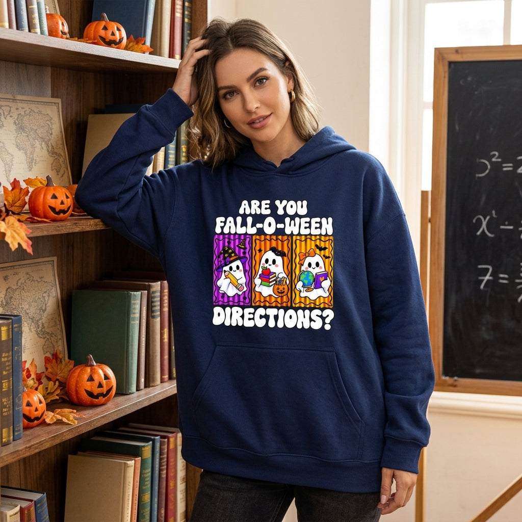 Are You Fall-O-Ween Directions Ghost T-shirt Sweatshirt Hoodie – Teacher Halloween Gift - mockup 3