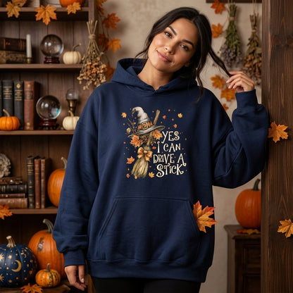 Funny Yes I Can Drive A Stick Witch Broom T-shirt Sweatshirt Hoodie – Halloween Gift - mockup 3