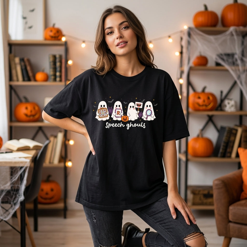 Halloween Speech Ghouls Speech Therapy T-shirt Sweatshirt Hoodie – Spooky SLP Gift - mockup 1