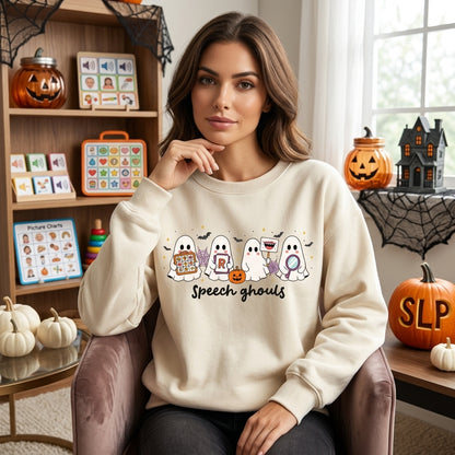 Halloween Speech Ghouls Speech Therapy T-shirt Sweatshirt Hoodie – Spooky SLP Gift - mockup 2