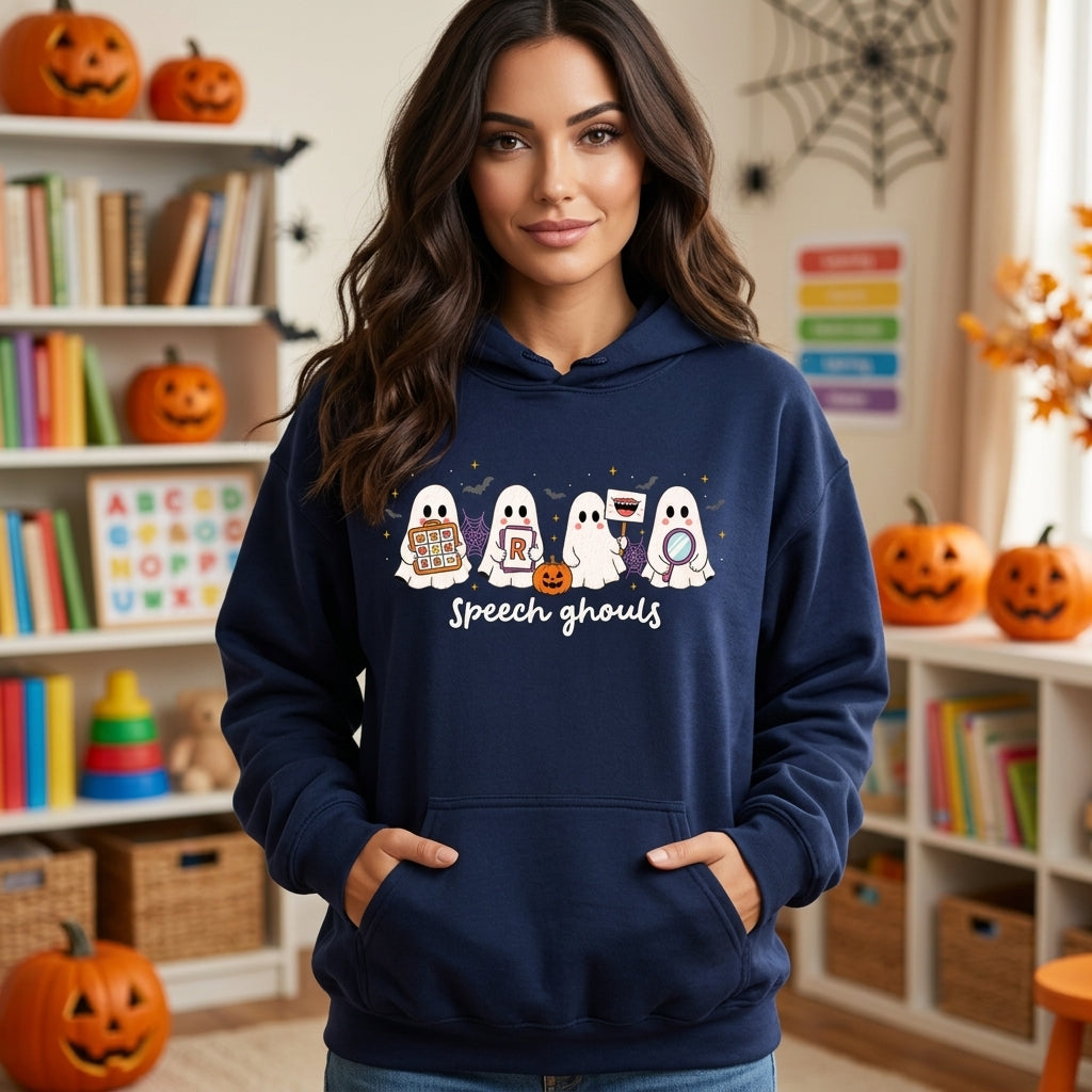 Halloween Speech Ghouls Speech Therapy T-shirt Sweatshirt Hoodie – Spooky SLP Gift - mockup 3