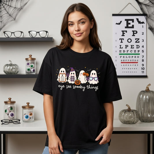 Eye See Spooky Things Halloween Optometry T-shirt Sweatshirt Hoodie – Eye Doctor Gift - mockup 1