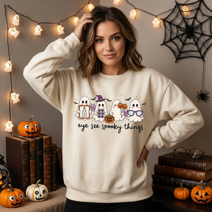 Eye See Spooky Things Halloween Optometry T-shirt Sweatshirt Hoodie – Eye Doctor Gift - mockup 2