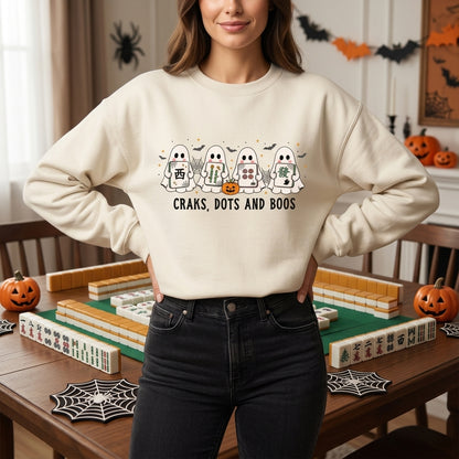 Halloween Mahjong Ghost Crak Dot Boo T-shirt Sweatshirt Hoodie - Funny Player Gift - mockup 2