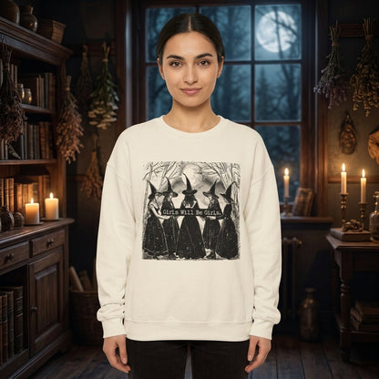 Vintage Girls Will Be Girls Witch T-shirt Sweatshirt Hoodie – Funny Halloween Apparel - mockup 2