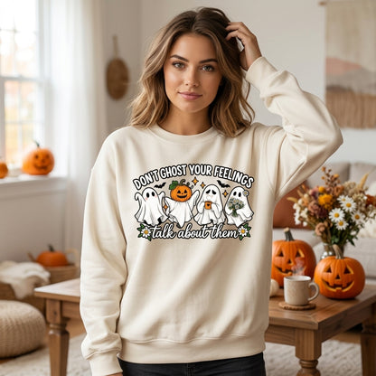Don’t Ghost Your Feelings Funny Halloween T-shirt Sweatshirt Hoodie – Cute Spooky Ghost Gift - mockup 2