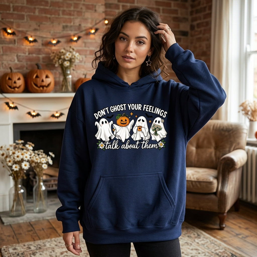 Don’t Ghost Your Feelings Funny Halloween T-shirt Sweatshirt Hoodie – Cute Spooky Ghost Gift - mockup 3