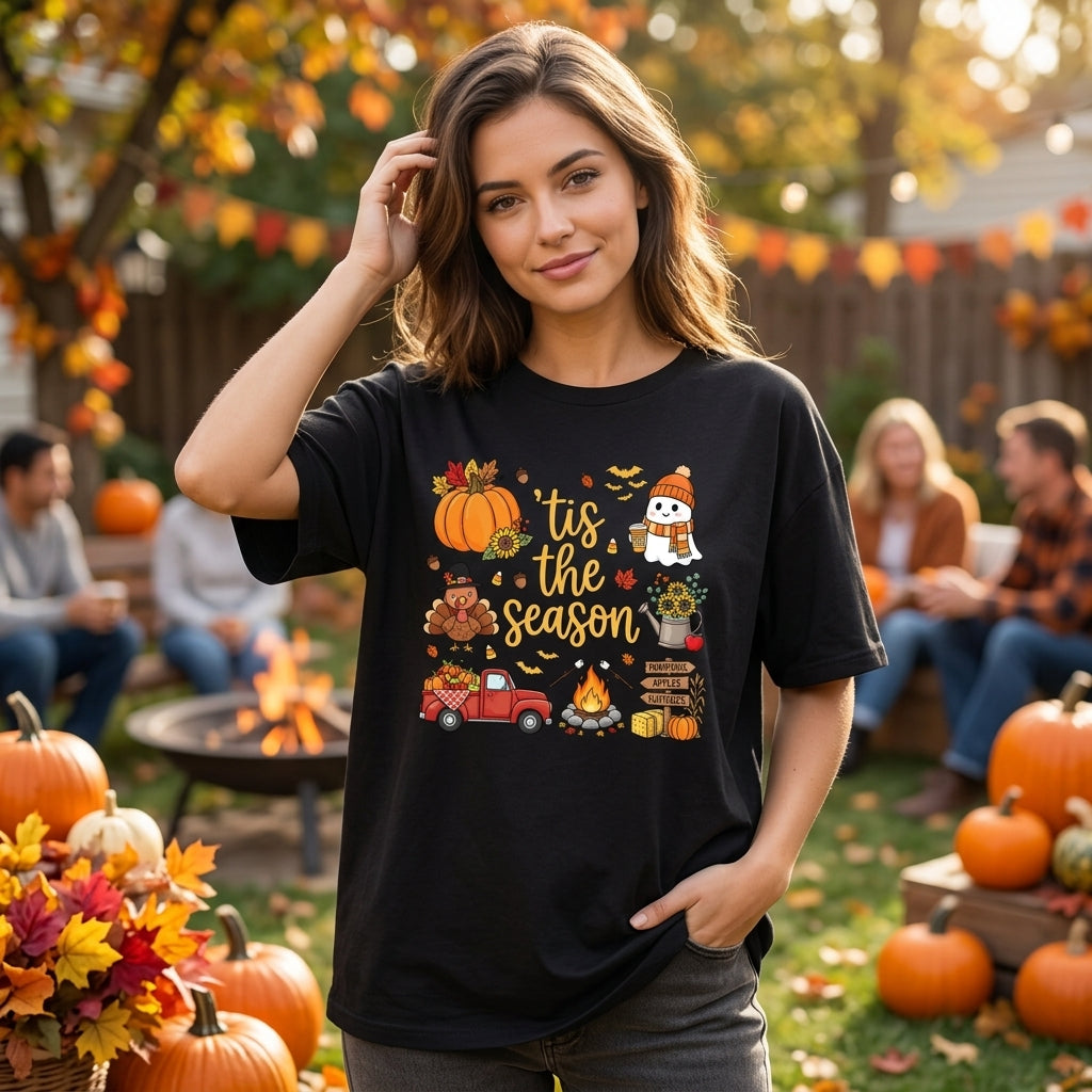 'Tis the Season Fall Hoodie - Halloween Thanksgiving Ghost Pumpkin T-shirt Sweatshirt Hoodie - mockup 1