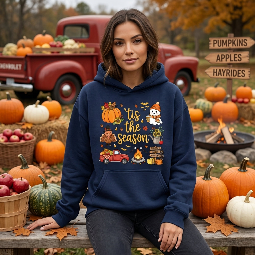 'Tis the Season Fall Hoodie - Halloween Thanksgiving Ghost Pumpkin T-shirt Sweatshirt Hoodie - mockup 3